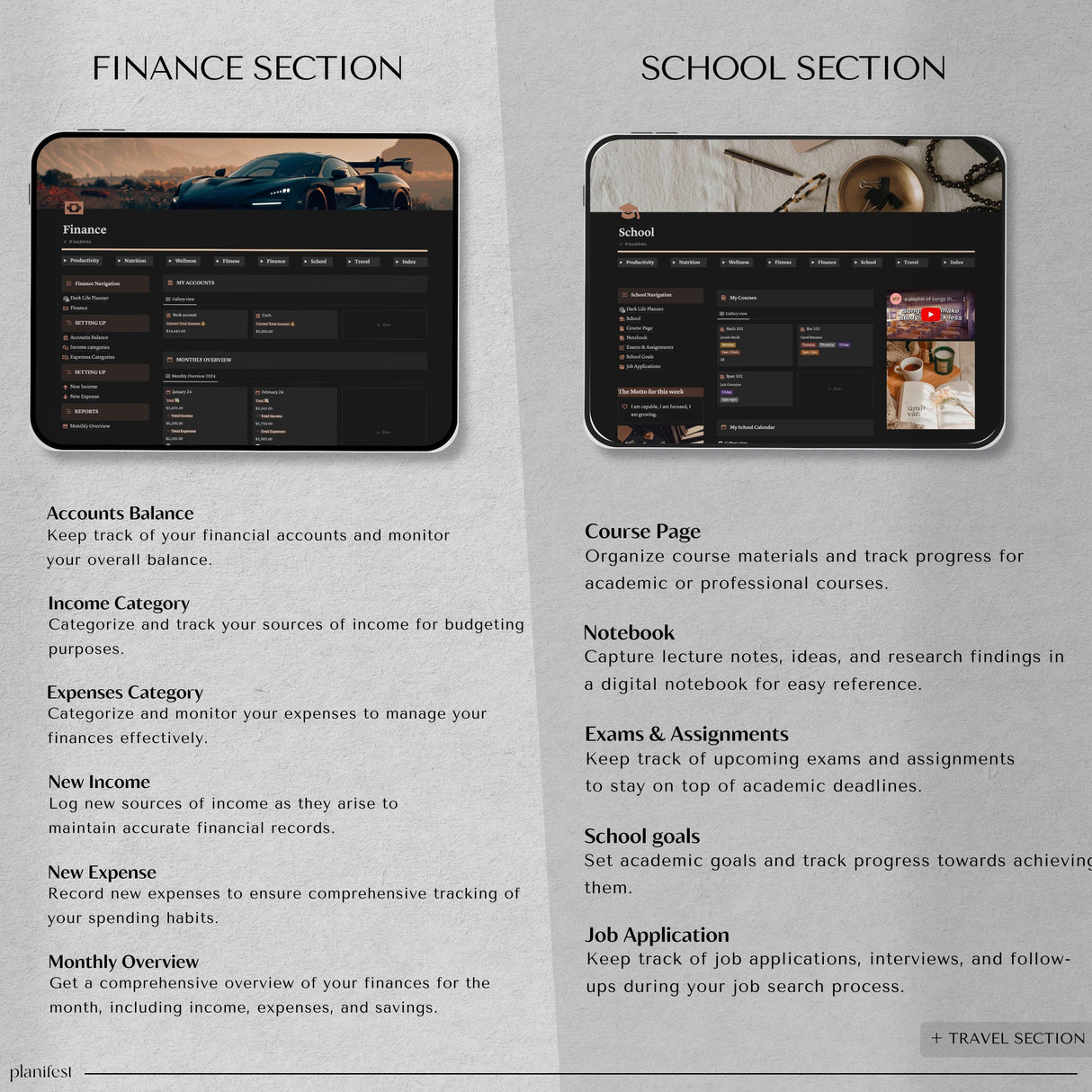 Dark Mode Notion Life Planner | All-In-One Aesthetic Dashboard