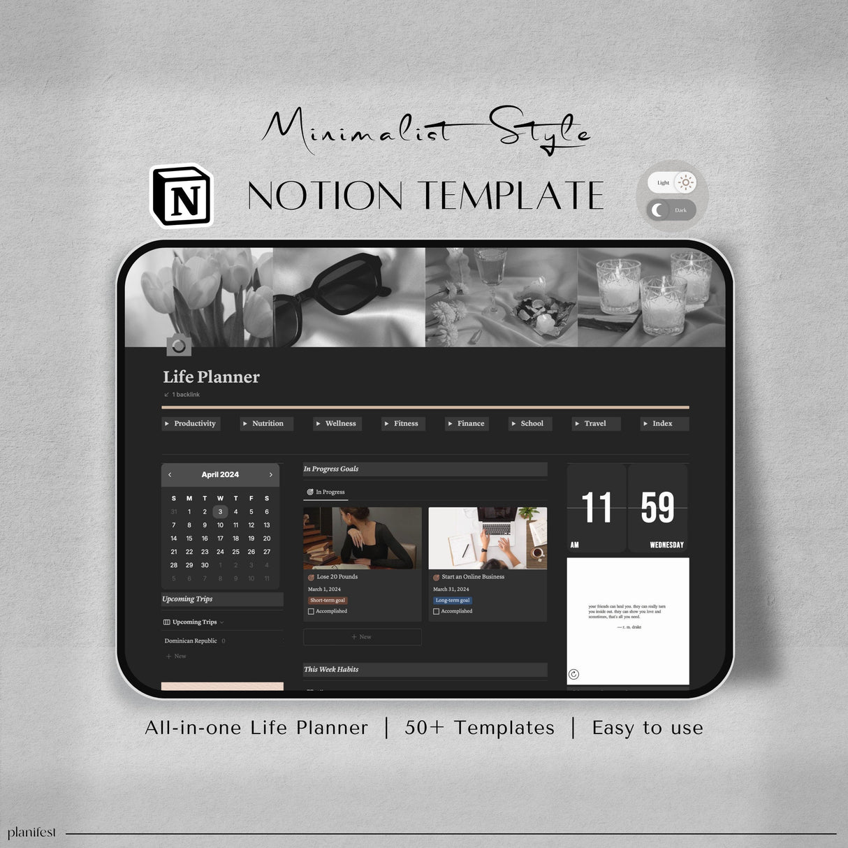 Dark Mode Notion Life Planner | All-In-One Aesthetic Dashboard
