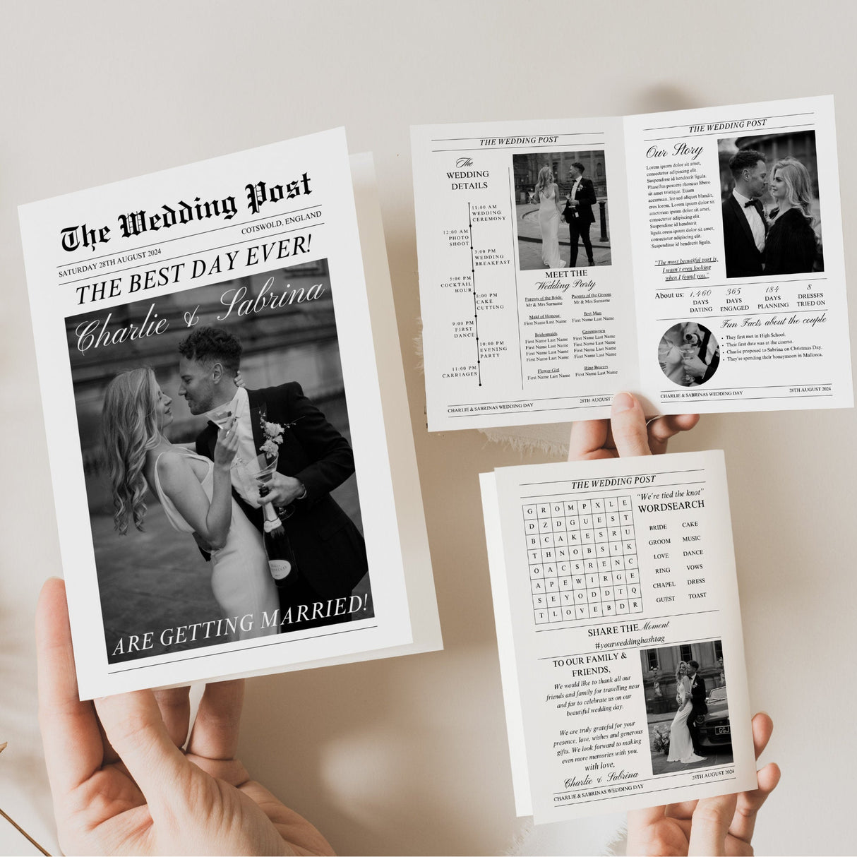 Wedding Newspaper Program | Folded Canva Template | Digital Ceremony Schedule