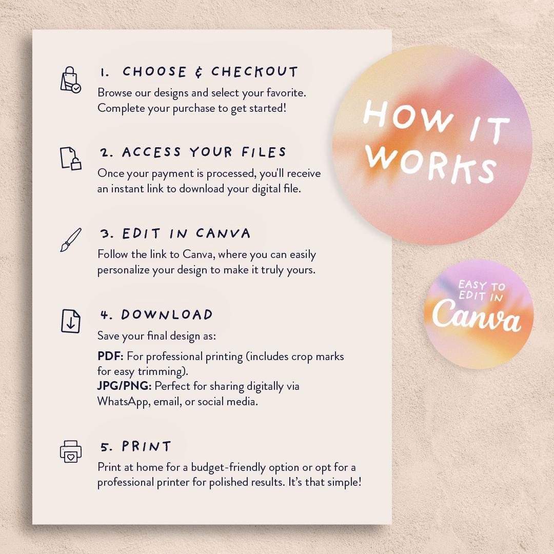 Wedding Invitation Template | Illustrated Canva Suite | Digital RSVP & Details