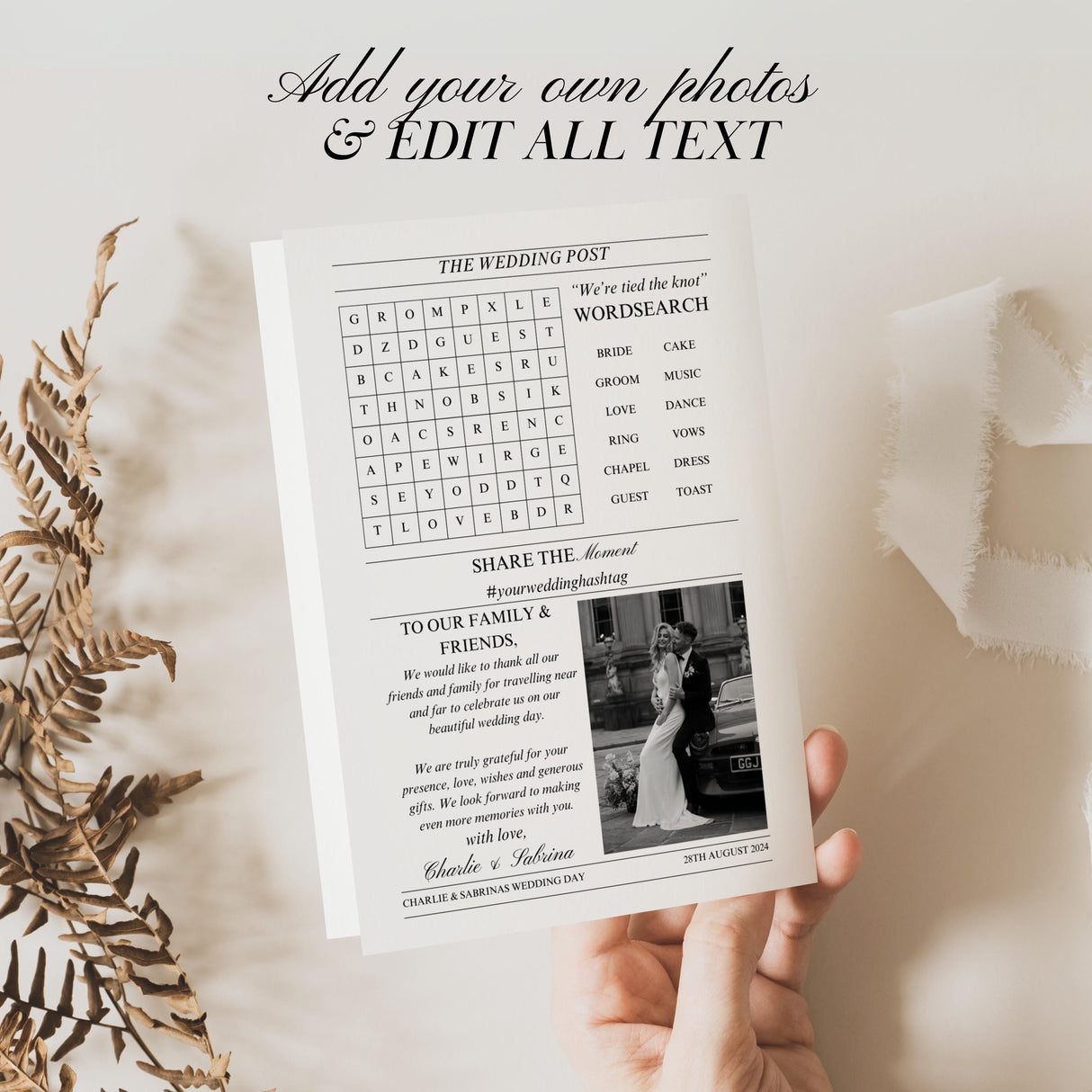 Wedding Newspaper Program | Folded Canva Template | Digital Ceremony Schedule
