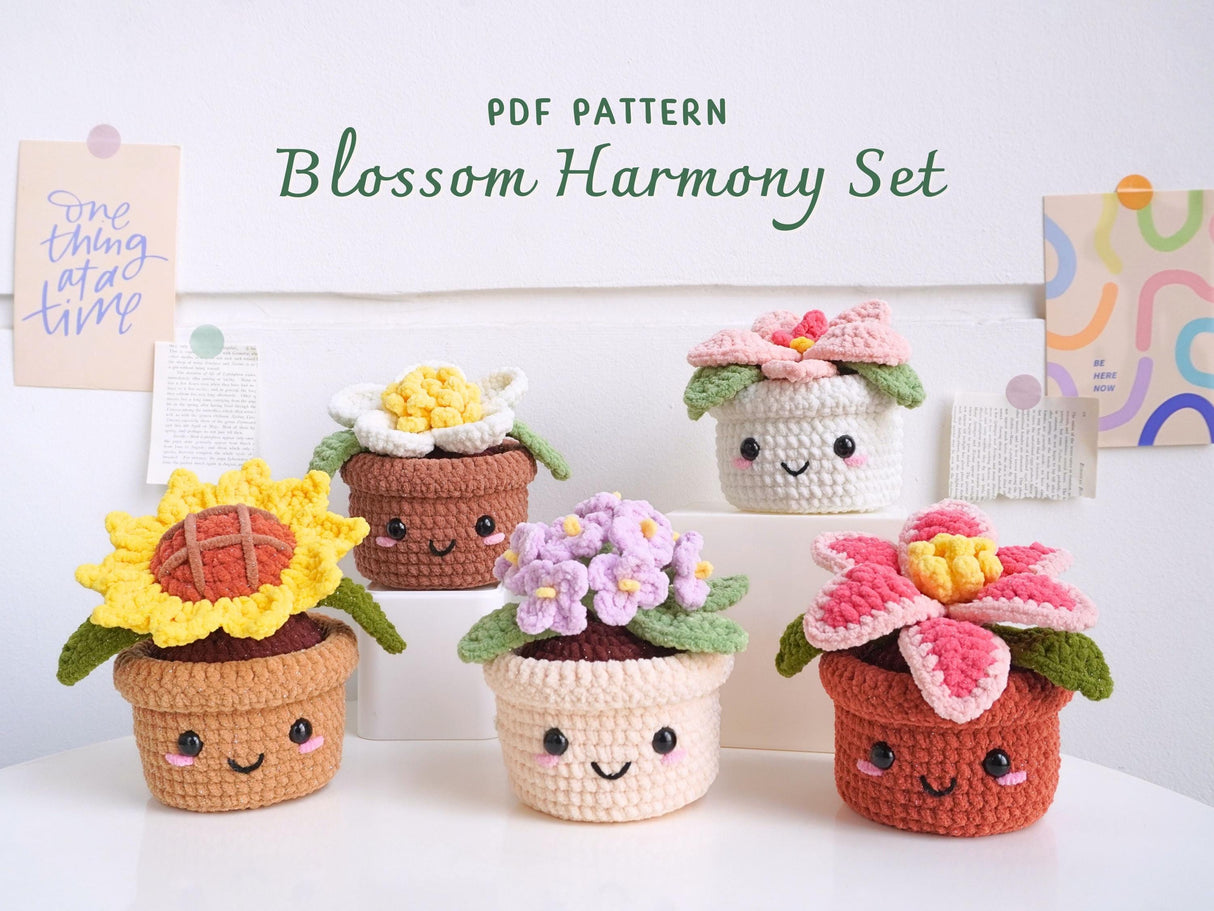 Digital PDF Blossom Harmony Crochet Flower Pot Patterns