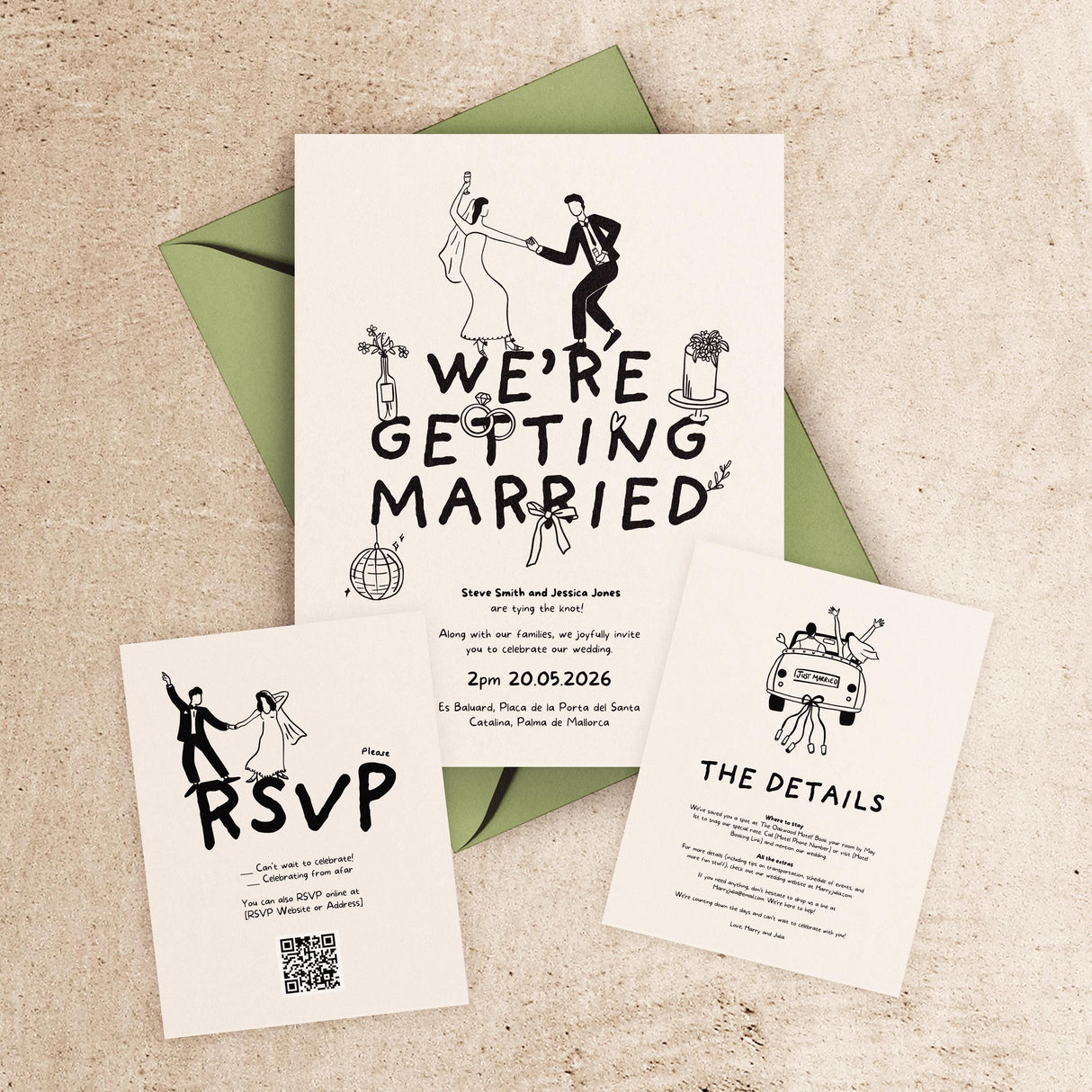Wedding Invitation Template | Illustrated Canva Suite | Digital RSVP & Details