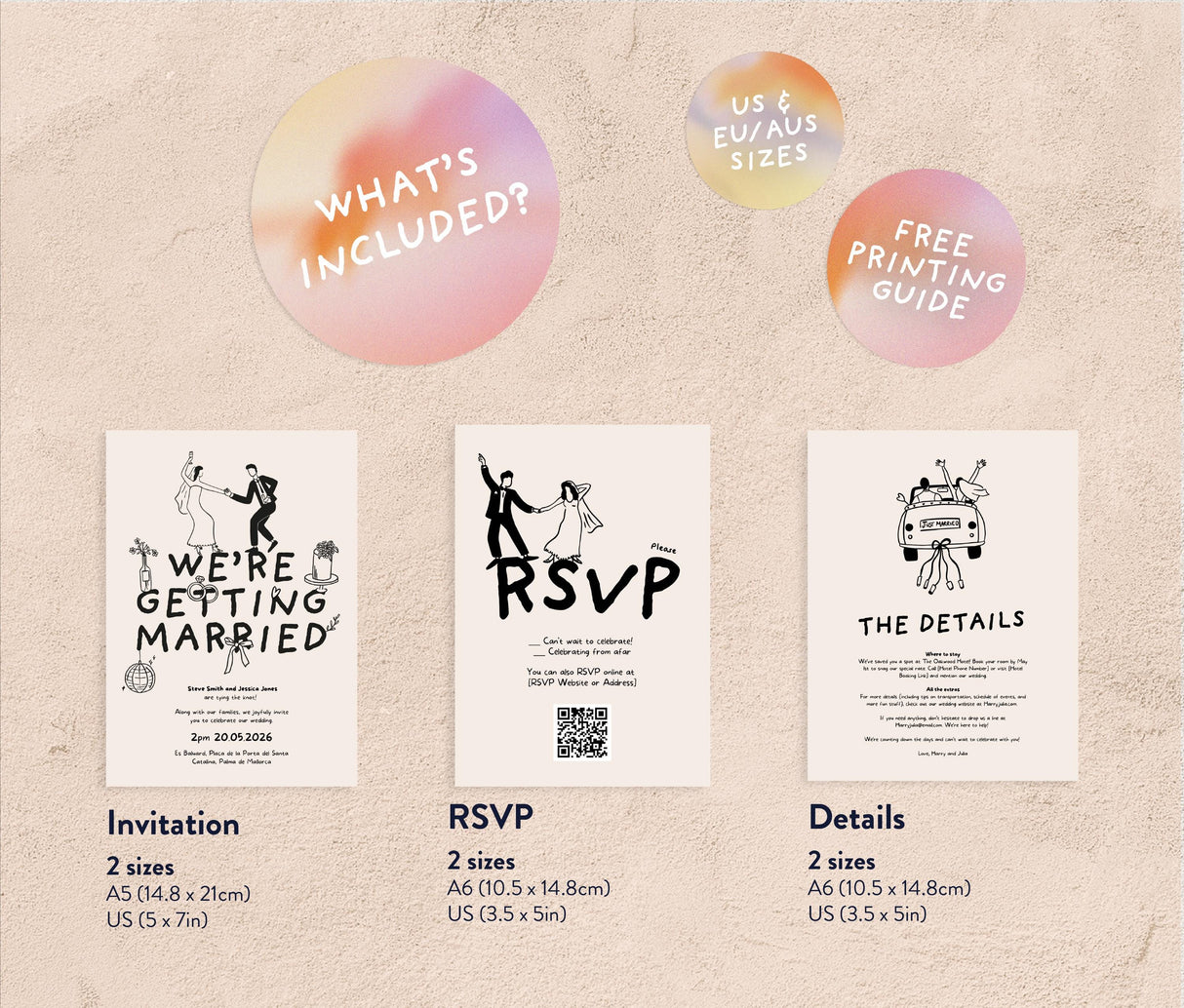 Wedding Invitation Template | Illustrated Canva Suite | Digital RSVP & Details