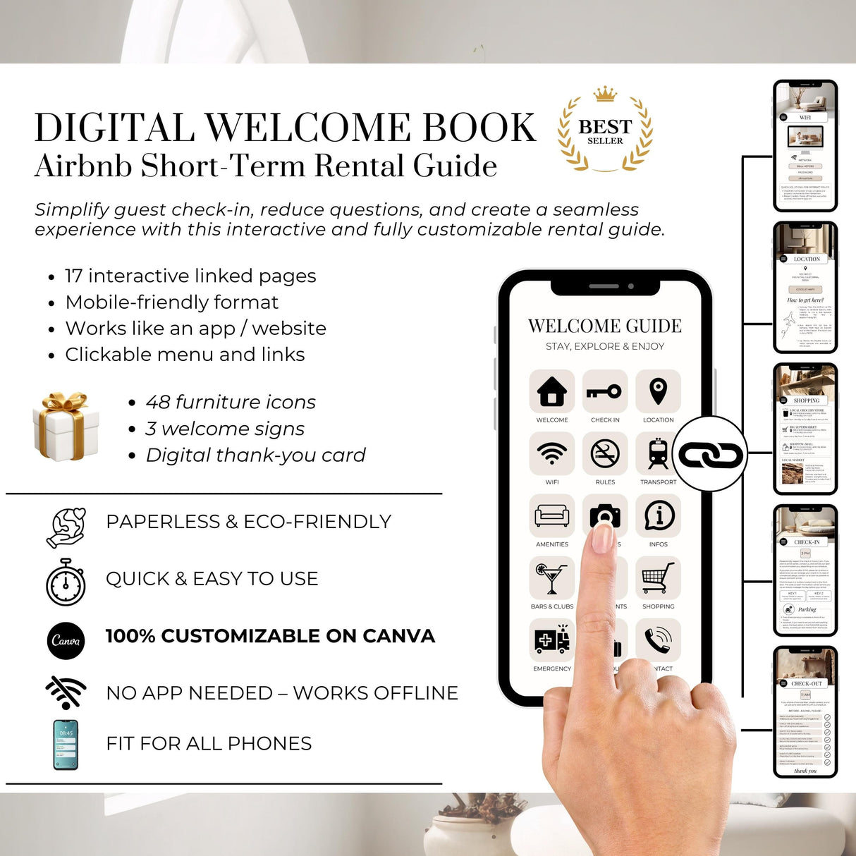 Airbnb Digital Welcome Book Canva Template | Interactive Host Guide | TemplifyHub