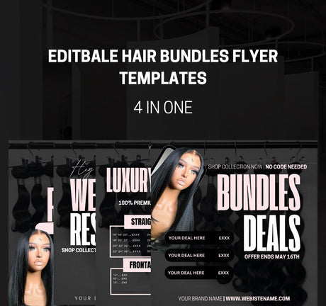 4-in-1 Hair Bundles Flyer Canva Template | Price List & Restock | TemplifyHub