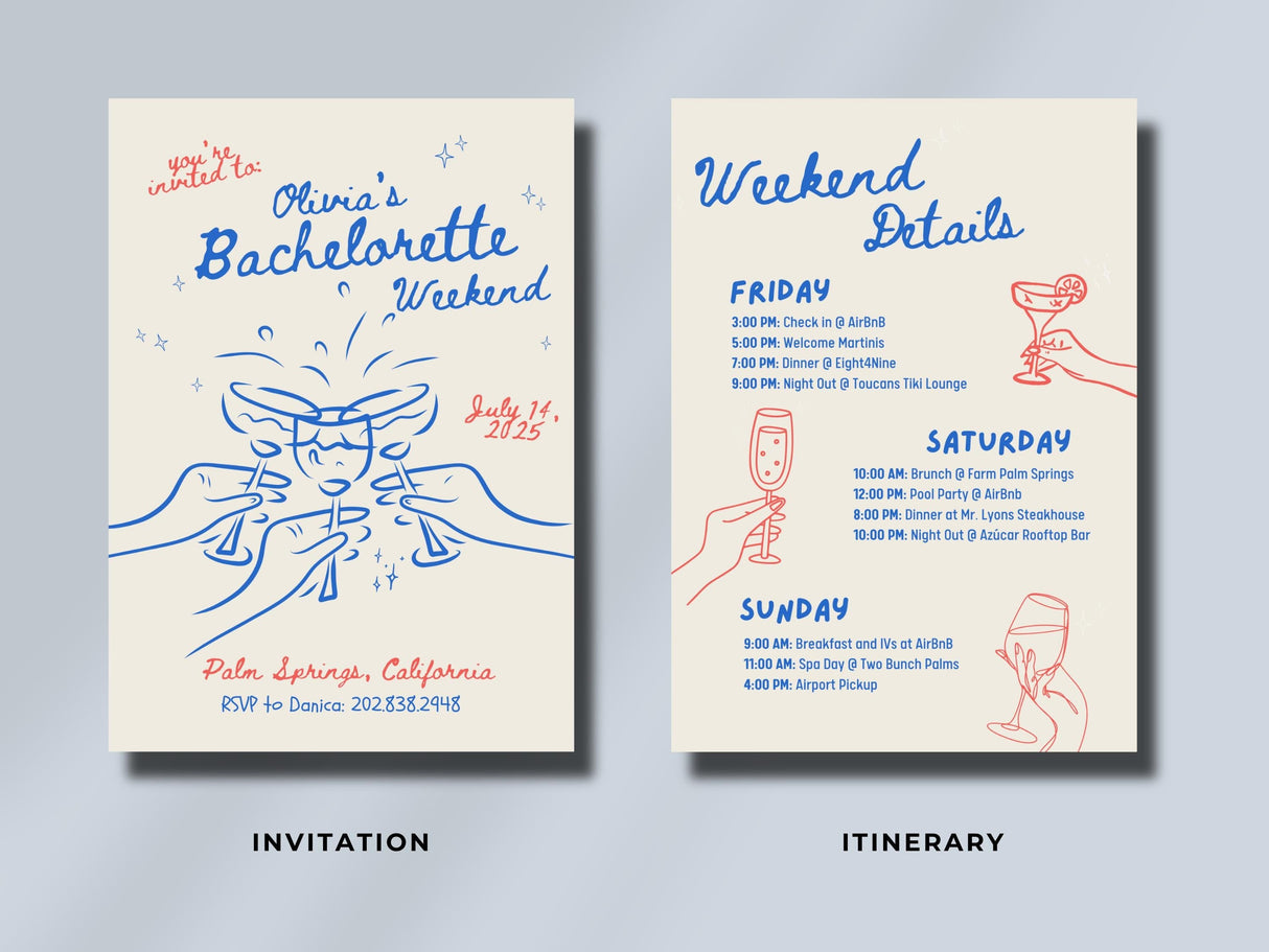 Bachelorette Party Invitation | Handwritten Canva Template | Digital Itinerary