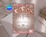Birthday Invitation Template | Rose Gold Canva Editable | Digital Download