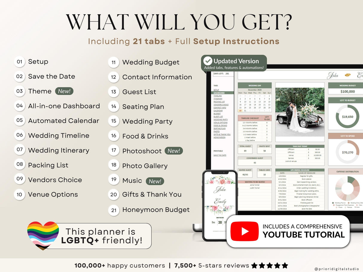 Wedding Planner Spreadsheet | Budget Tracker & Checklist | Google SheetsExcel