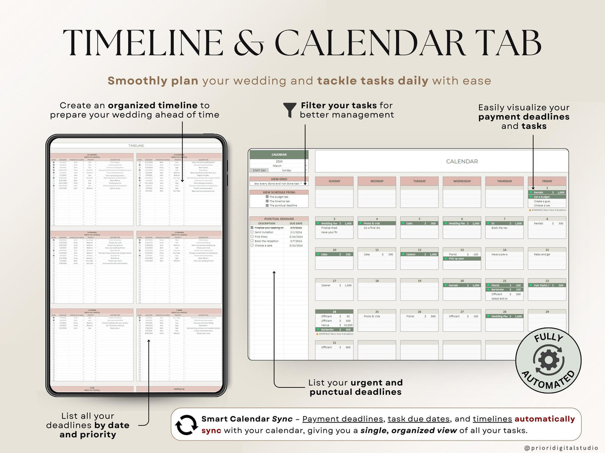 Wedding Planner Spreadsheet | Budget Tracker & Checklist | Google SheetsExcel
