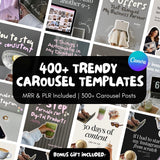 400+ Faceless Instagram Carousels | Aesthetic Canva MRR PLR