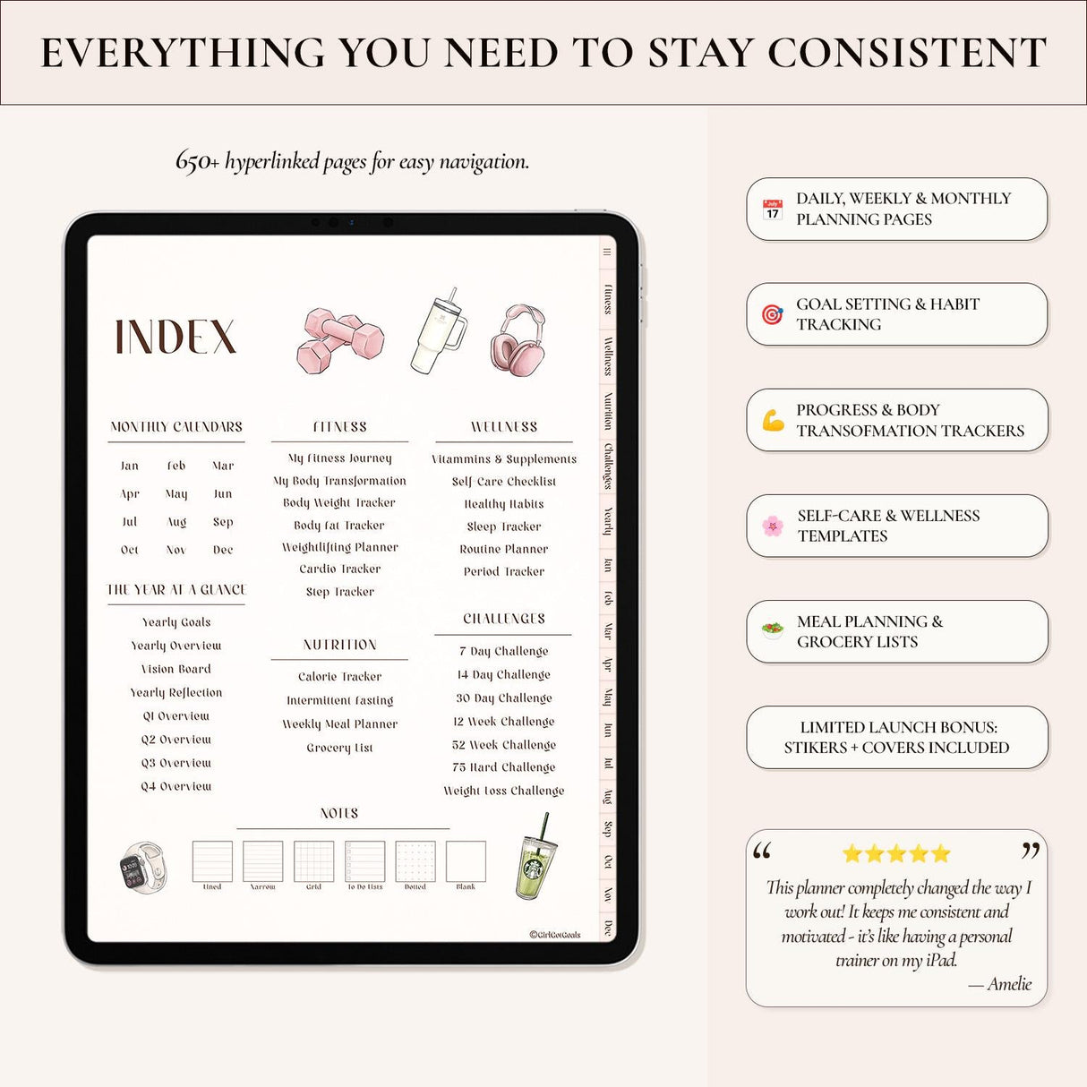 Digital Fitness Planner | Weight Loss & Workout Tracker | GoodNotes Template