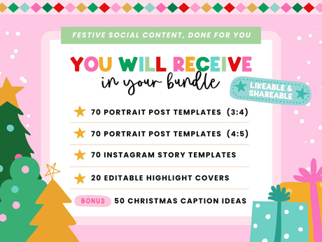 Christmas Instagram Templates | Colorful Holiday Canva Posts & Stories