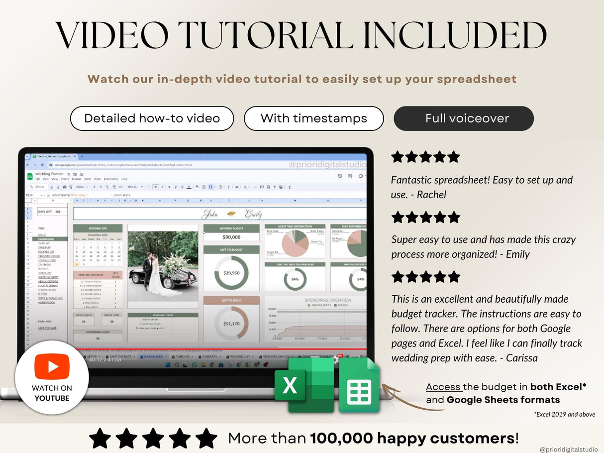 Wedding Planner Spreadsheet | Budget Tracker & Checklist | Google SheetsExcel