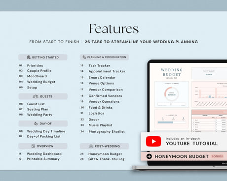 Wedding Planner Spreadsheet | Ultimate Budget & Guest List | Google SheetsExcel