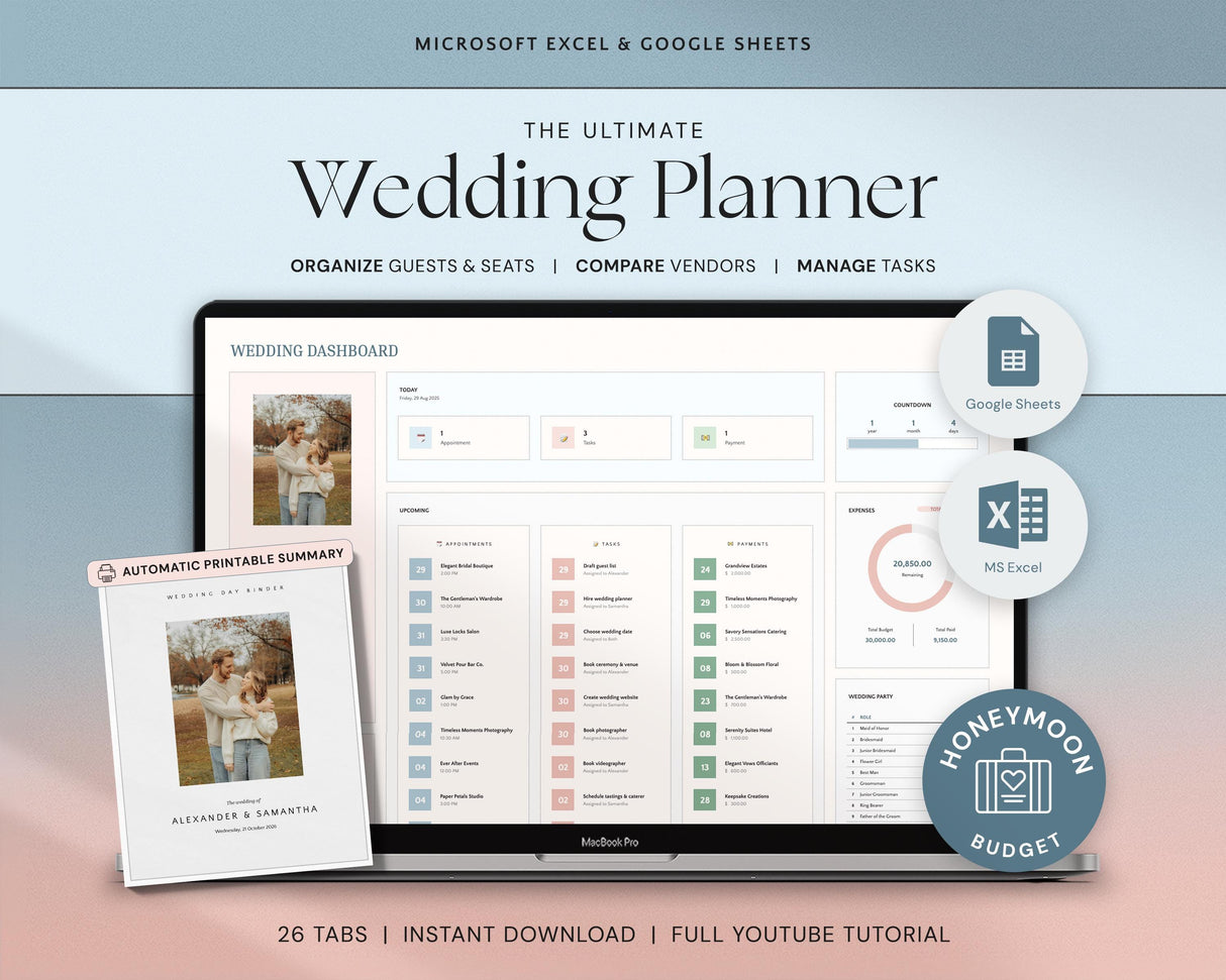 Wedding Planner Spreadsheet | Ultimate Budget & Guest List | Google SheetsExcel