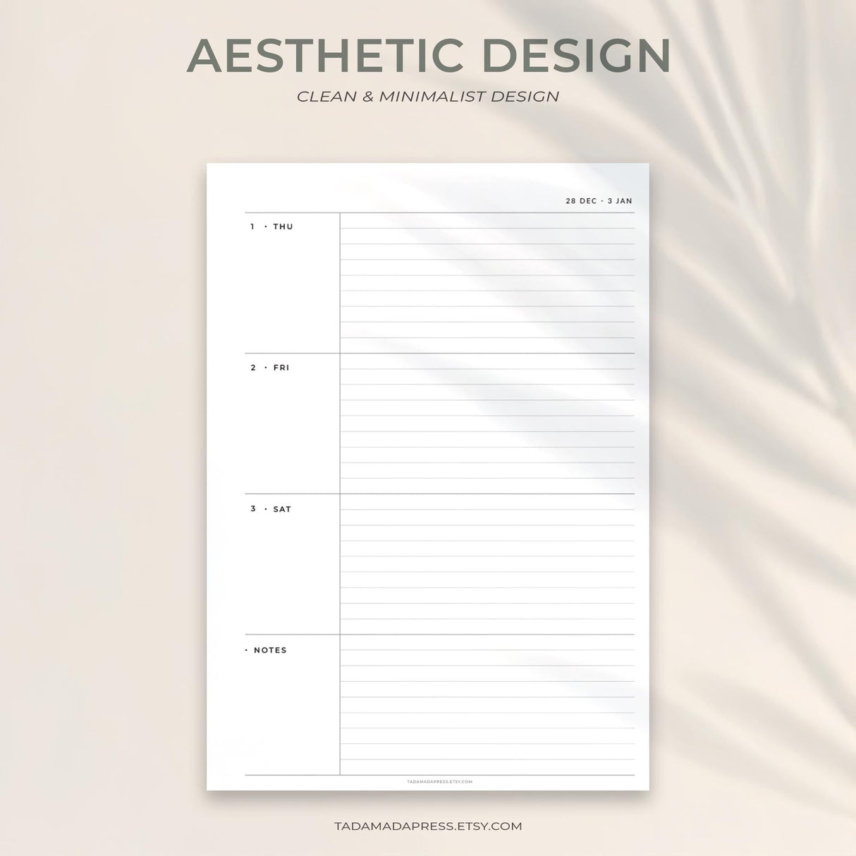 2026 Weekly Planner Printable | Minimalist 2-Page Dated PDF