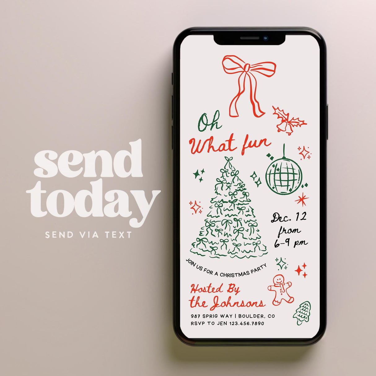 Christmas Party Invitation | Digital Holiday Invite | Editable Canva Template