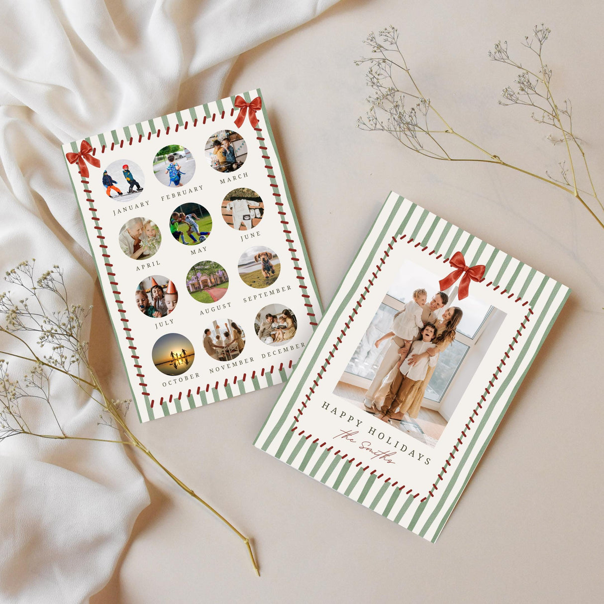 Editable Holiday Card Template | Double Sided Photo Card | Watercolour Canva