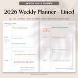 2026 Weekly Planner Printable | Minimalist 2-Page Dated PDF