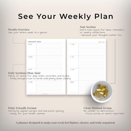 2026 Weekly Planner Printable | Minimalist 2-Page Dated PDF