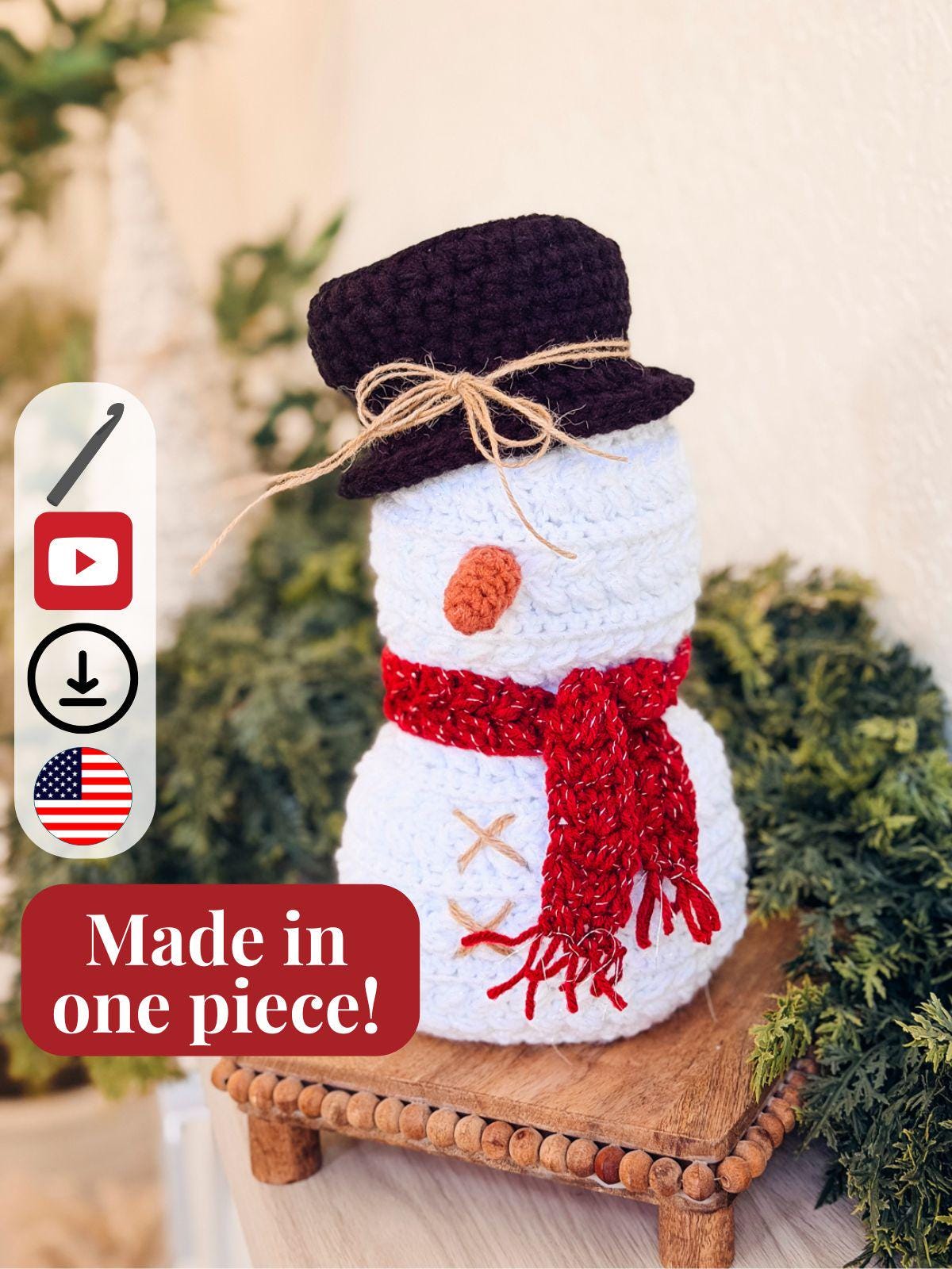 Digital PDF Wheat Stitch Snowman Crochet Pattern | Video