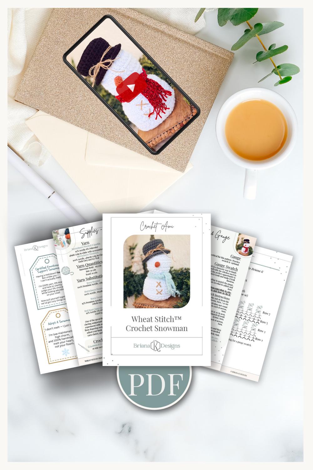 Digital PDF Wheat Stitch Snowman Crochet Pattern | Video