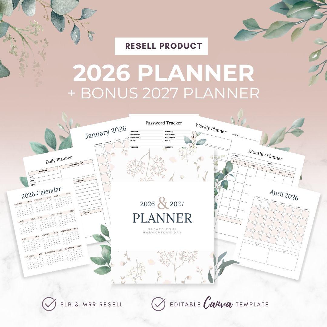 2026-2027 Digital Planner MRR | 45-Page Editable Canva PDF