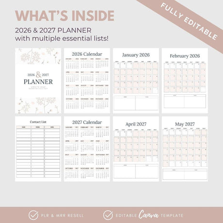 2026-2027 Digital Planner MRR | 45-Page Editable Canva PDF