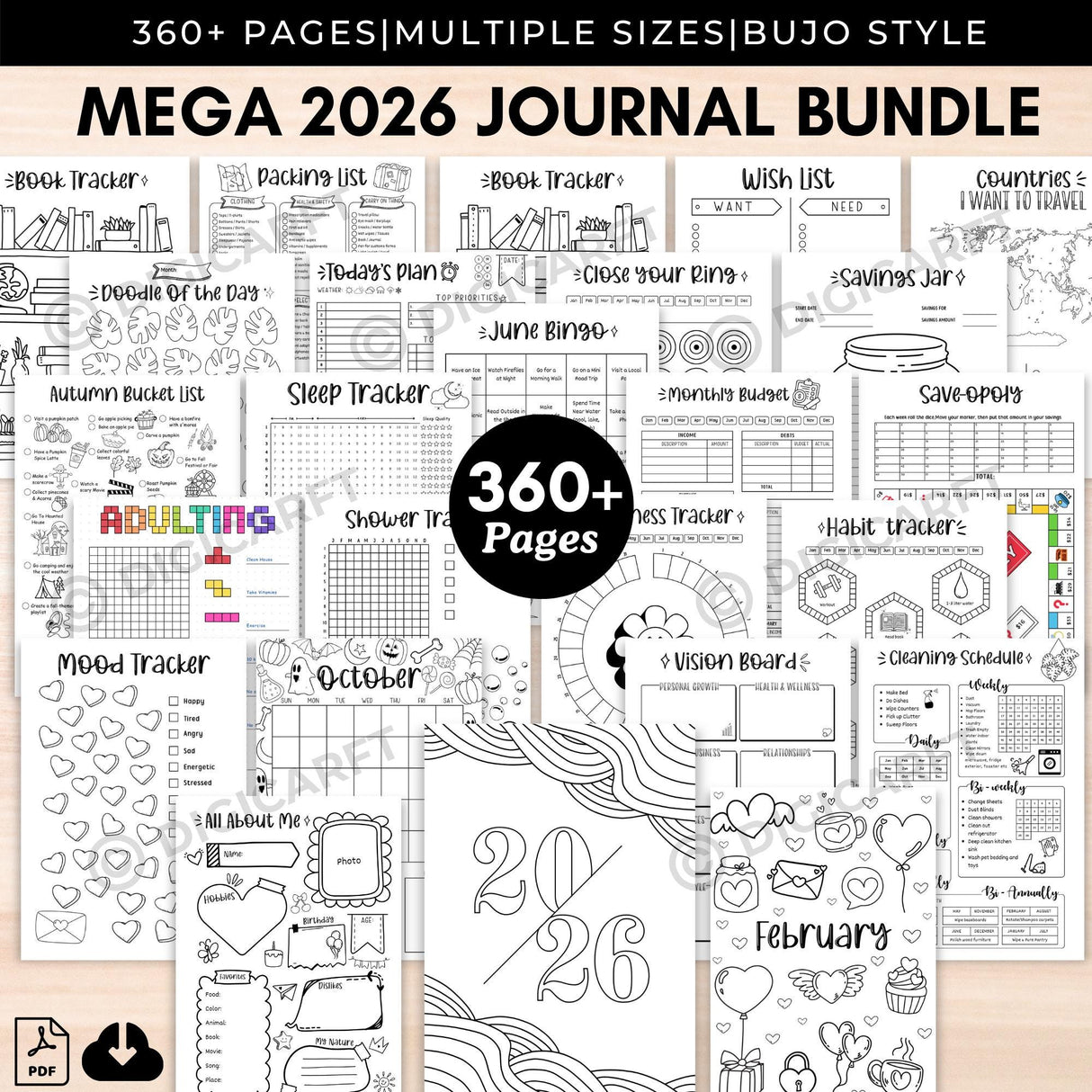 2026 Bullet Journal & Planner Bundle | 360+ Page Printable PDF