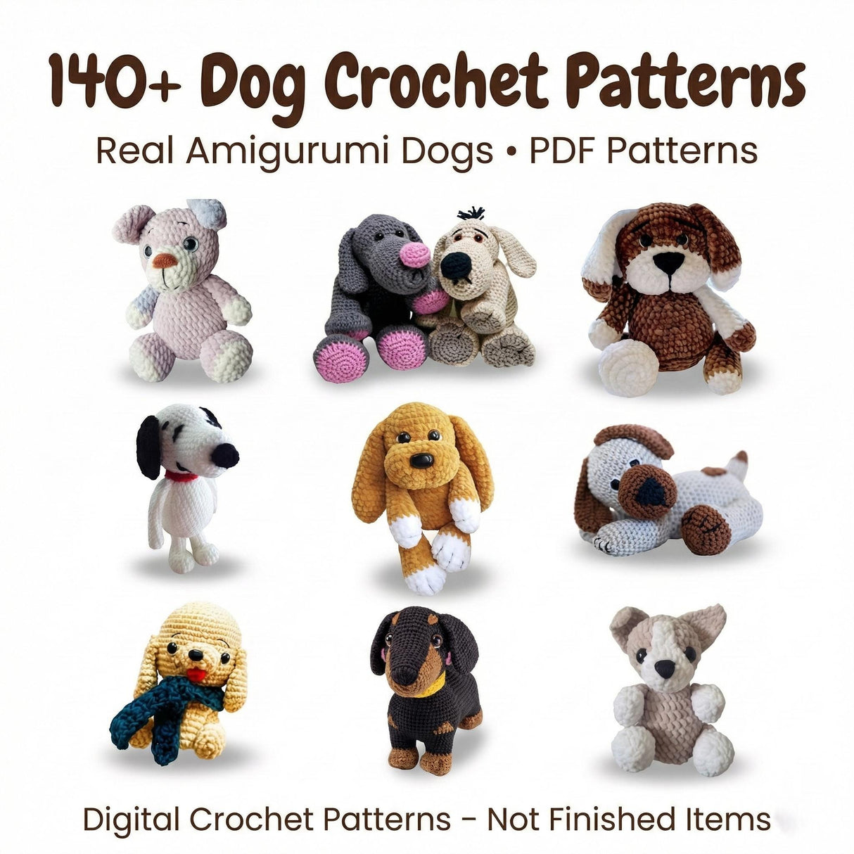 140+ Dog Amigurumi Patterns | Realistic Dog Crochet Bundle