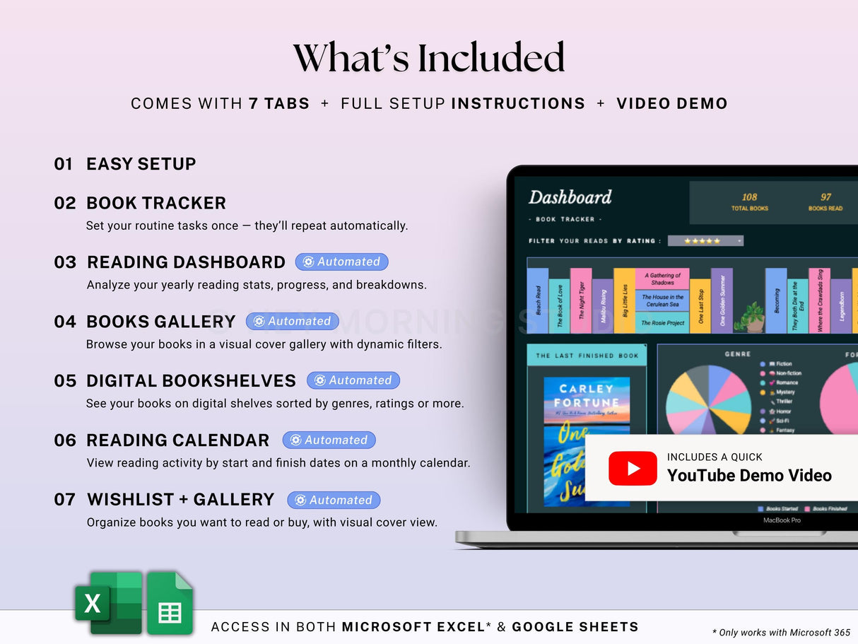 Digital Book Tracker Reading List | Google Sheets & Excel