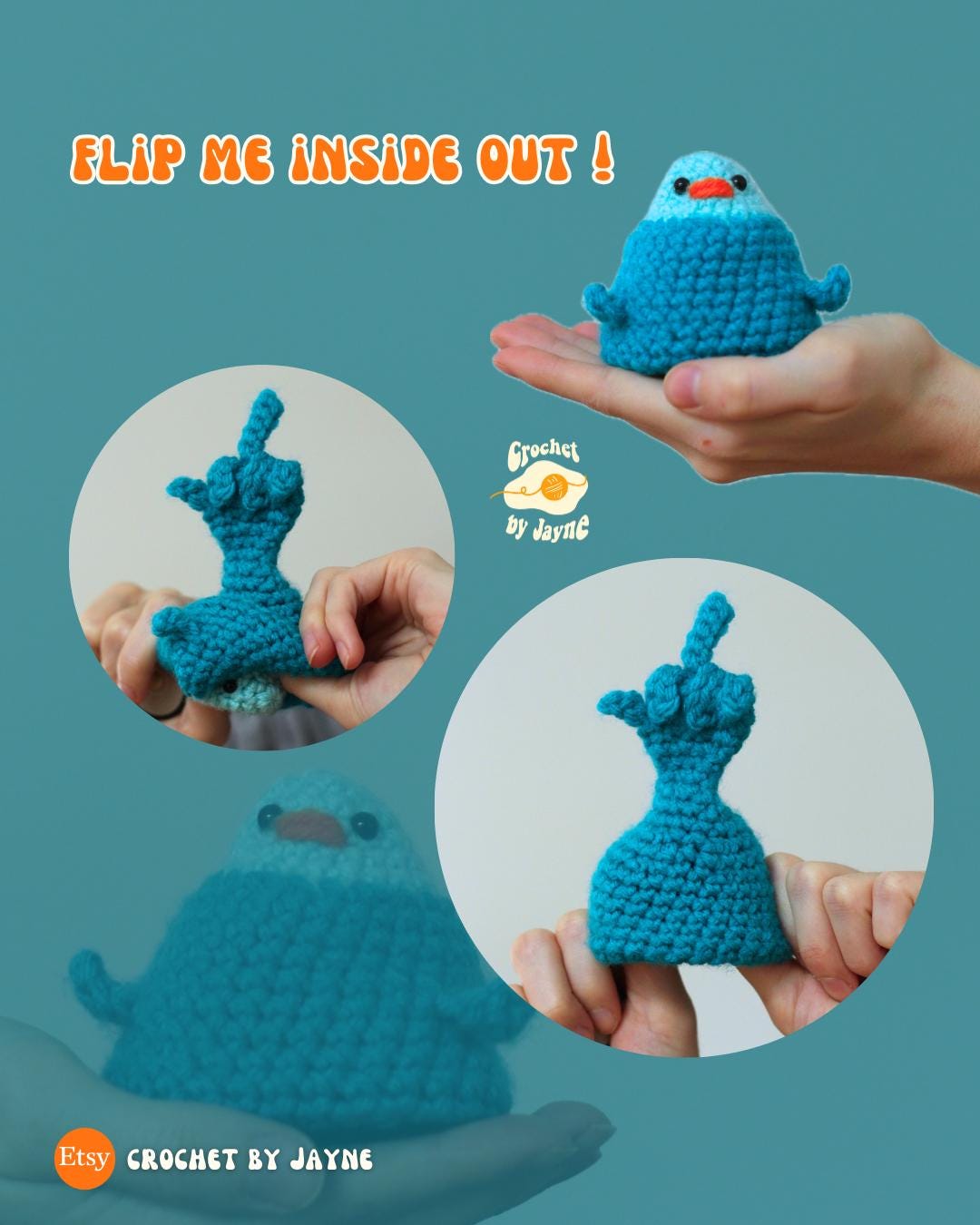 Digital PDF Flip the Bird Reversible Crochet Pattern | No-Sew