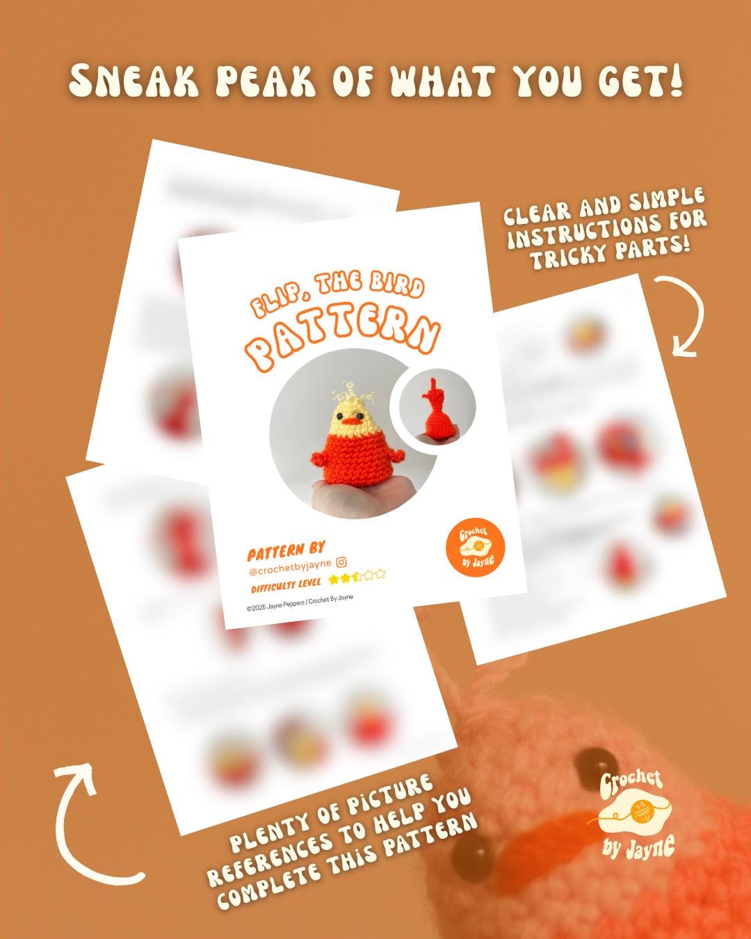 Digital PDF Flip the Bird Reversible Crochet Pattern | No-Sew